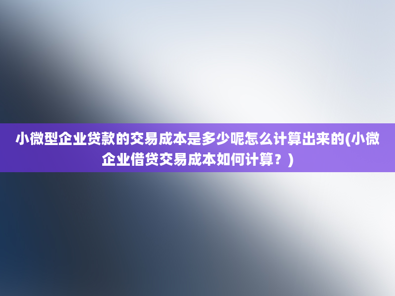 小微型企业贷款的交易成本是多少呢怎么计算出来的(小微企业借贷交易成本如何计算？)