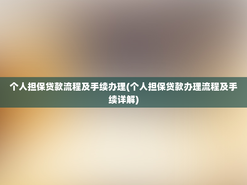 个人担保贷款流程及手续办理(个人担保贷款办理流程及手续详解)