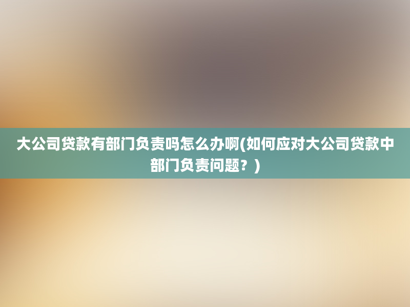 大公司贷款有部门负责吗怎么办啊(如何应对大公司贷款中部门负责问题？)