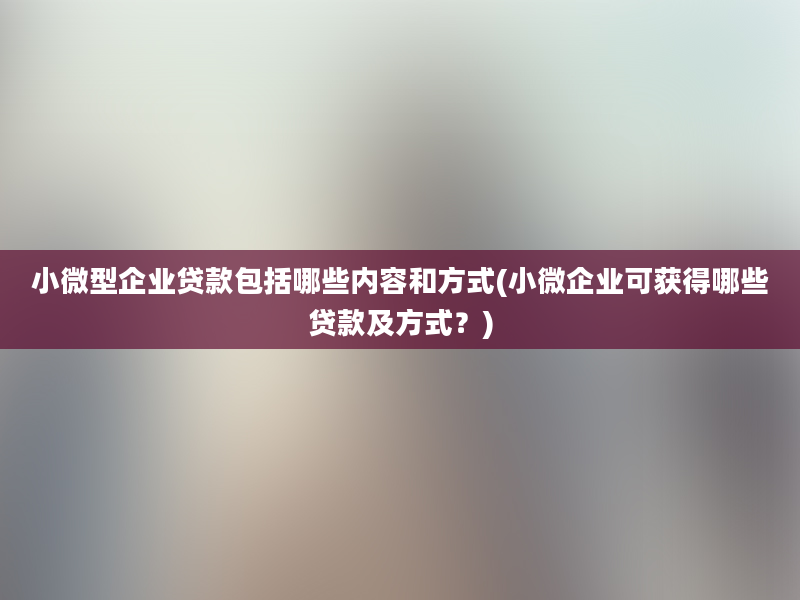 小微型企业贷款包括哪些内容和方式(小微企业可获得哪些贷款及方式？)