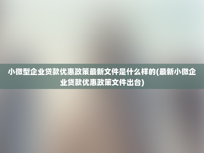 小微型企业贷款优惠政策最新文件是什么样的(最新小微企业贷款优惠政策文件出台)