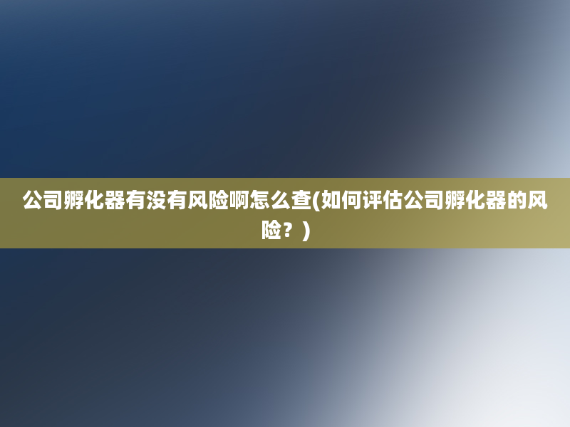 公司孵化器有没有风险啊怎么查(如何评估公司孵化器的风险？)