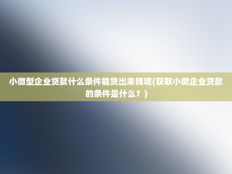 小微型企业贷款什么条件能贷出来钱呢(获取小微企业贷款的条件是什么？)