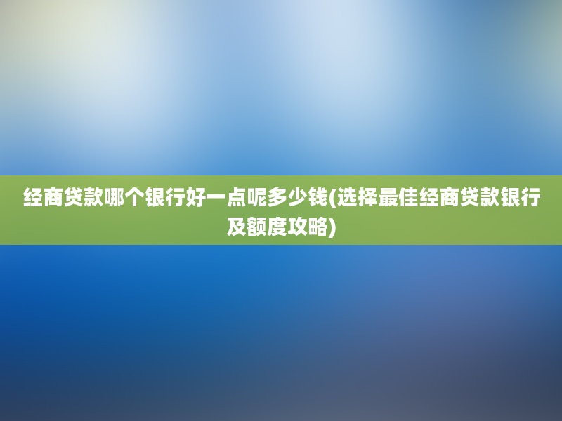 经商贷款哪个银行好一点呢多少钱(选择最佳经商贷款银行及额度攻略)