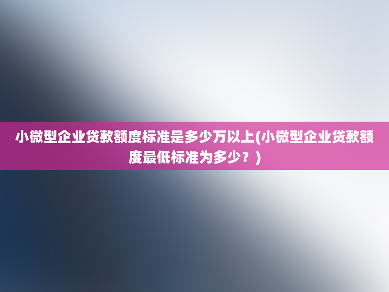 小微型企业贷款额度标准是多少万以上(小微型企业贷款额度最低标准为多少？)