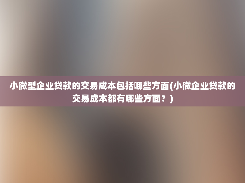 小微型企业贷款的交易成本包括哪些方面(小微企业贷款的交易成本都有哪些方面？)