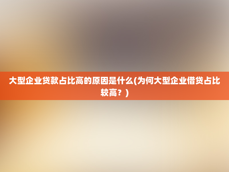 大型企业贷款占比高的原因是什么(为何大型企业借贷占比较高？)