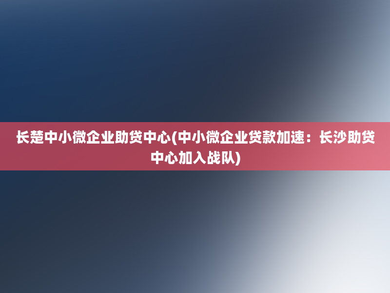 长楚中小微企业助贷中心(中小微企业贷款加速：长沙助贷中心加入战队)