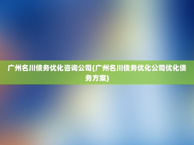 广州名川债务优化咨询公司(广州名川债务优化公司优化债务方案)