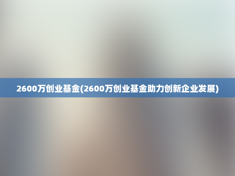 2600万创业基金(2600万创业基金助力创新企业发展)