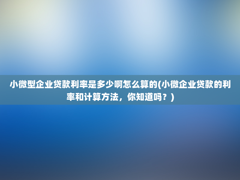 小微型企业贷款利率是多少啊怎么算的(小微企业贷款的利率和计算方法，你知道吗？)