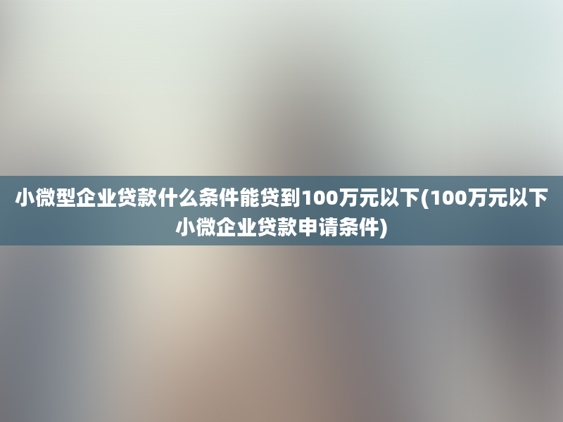 小微型企业贷款什么条件能贷到100万元以下(100万元以下小微企业贷款申请条件)