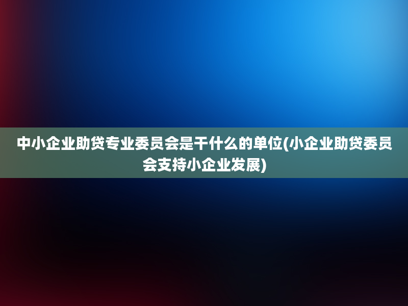 中小企业助贷专业委员会是干什么的单位(小企业助贷委员会支持小企业发展)