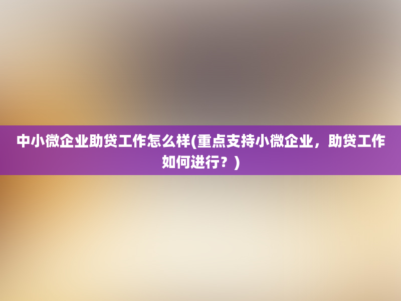 中小微企业助贷工作怎么样(重点支持小微企业，助贷工作如何进行？)