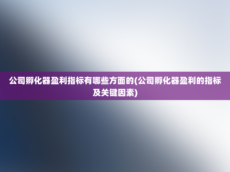 公司孵化器盈利指标有哪些方面的(公司孵化器盈利的指标及关键因素)