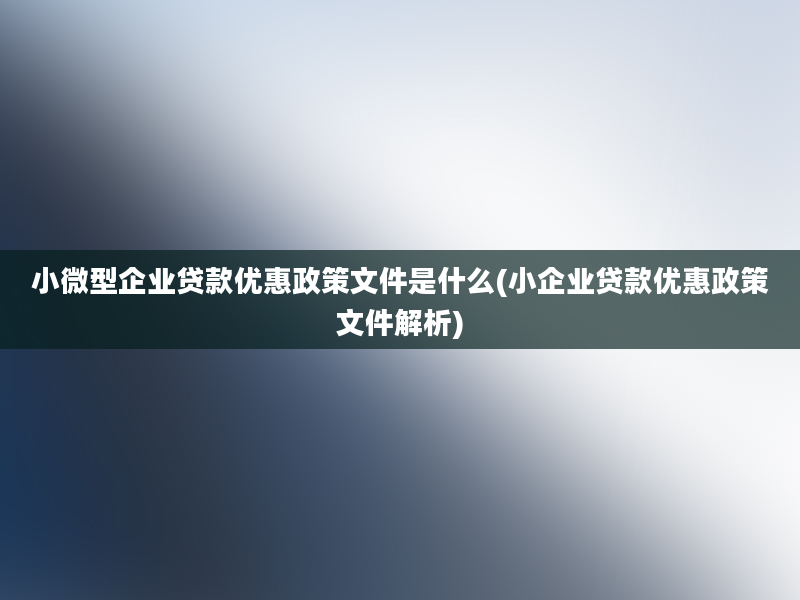 小微型企业贷款优惠政策文件是什么(小企业贷款优惠政策文件解析)