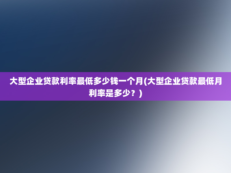 大型企业贷款利率最低多少钱一个月(大型企业贷款最低月利率是多少？)