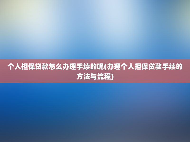 个人担保贷款怎么办理手续的呢(办理个人担保贷款手续的方法与流程)