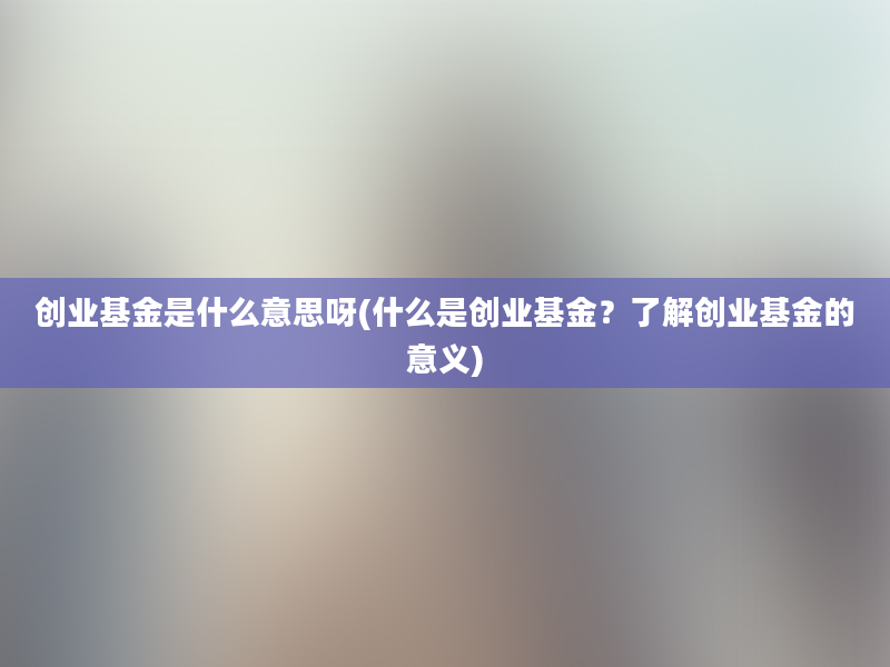 创业基金是什么意思呀(什么是创业基金？了解创业基金的意义)