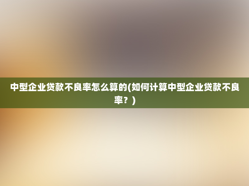 中型企业贷款不良率怎么算的(如何计算中型企业贷款不良率？)