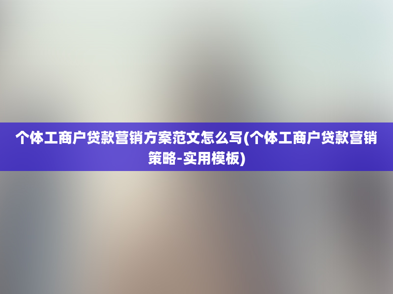 个体工商户贷款营销方案范文怎么写(个体工商户贷款营销策略-实用模板)