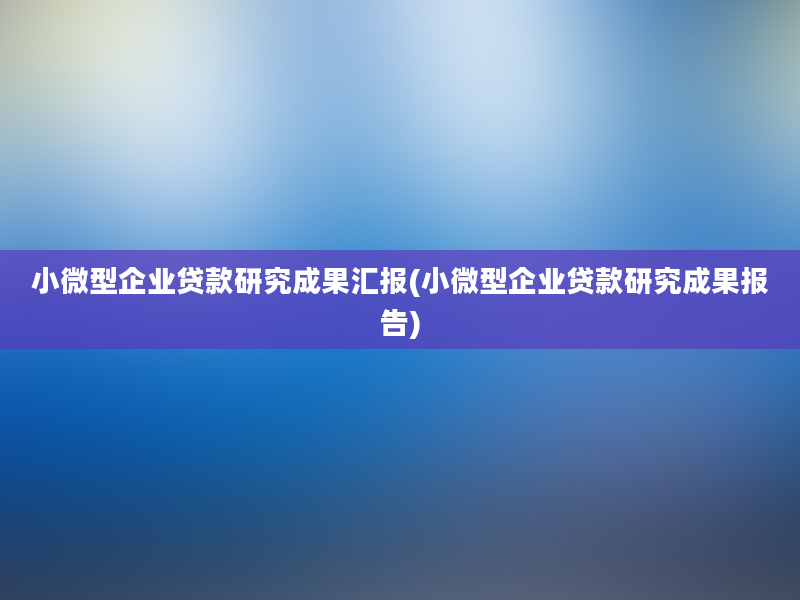 小微型企业贷款研究成果汇报(小微型企业贷款研究成果报告)