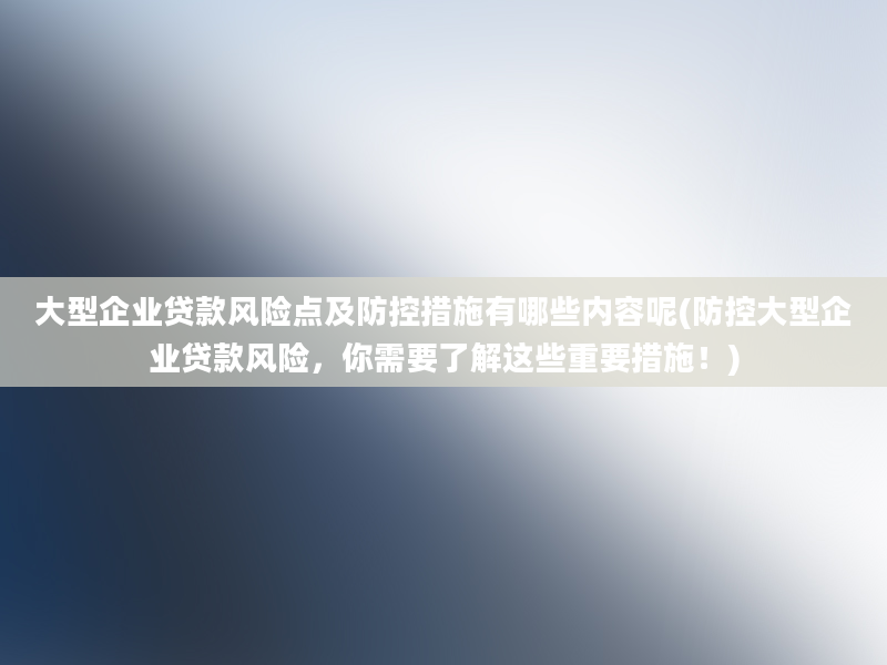 大型企业贷款风险点及防控措施有哪些内容呢(防控大型企业贷款风险，你需要了解这些重要措施！)