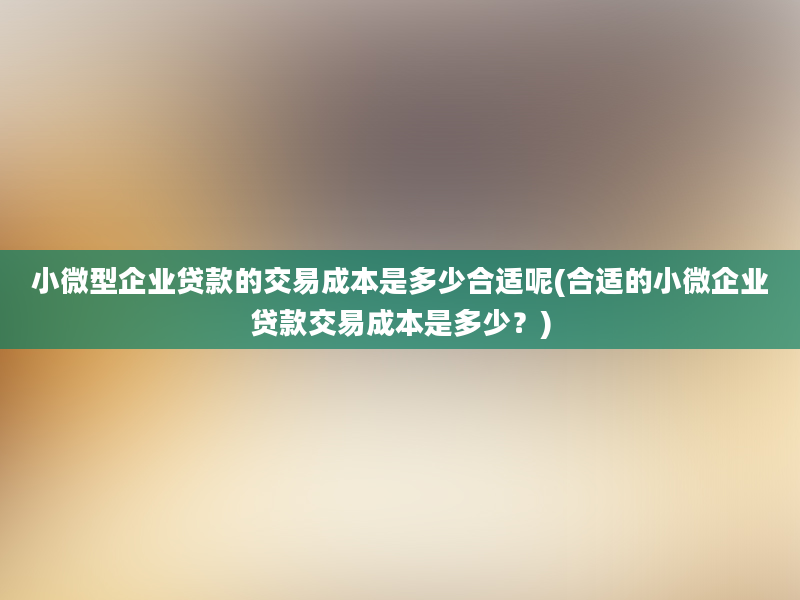 小微型企业贷款的交易成本是多少合适呢(合适的小微企业贷款交易成本是多少？)