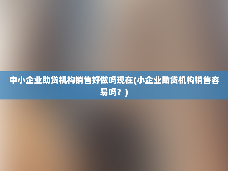 中小企业助贷机构销售好做吗现在(小企业助贷机构销售容易吗？)