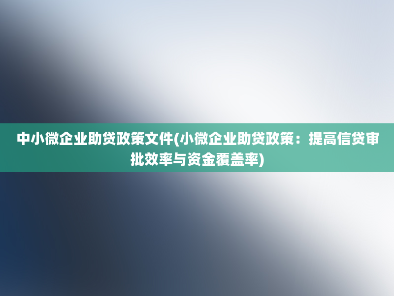 中小微企业助贷政策文件(小微企业助贷政策：提高信贷审批效率与资金覆盖率)