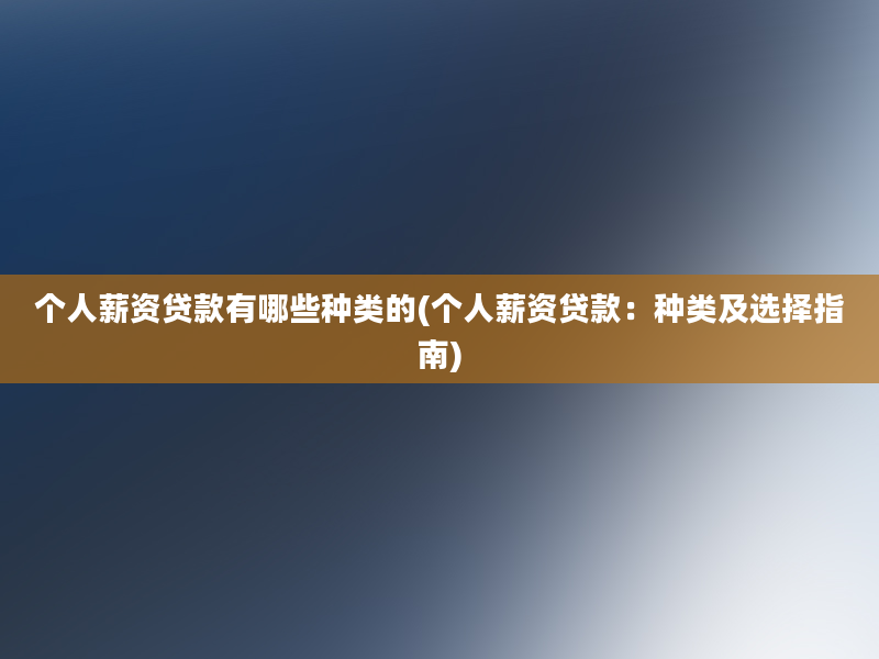 个人薪资贷款有哪些种类的(个人薪资贷款：种类及选择指南)