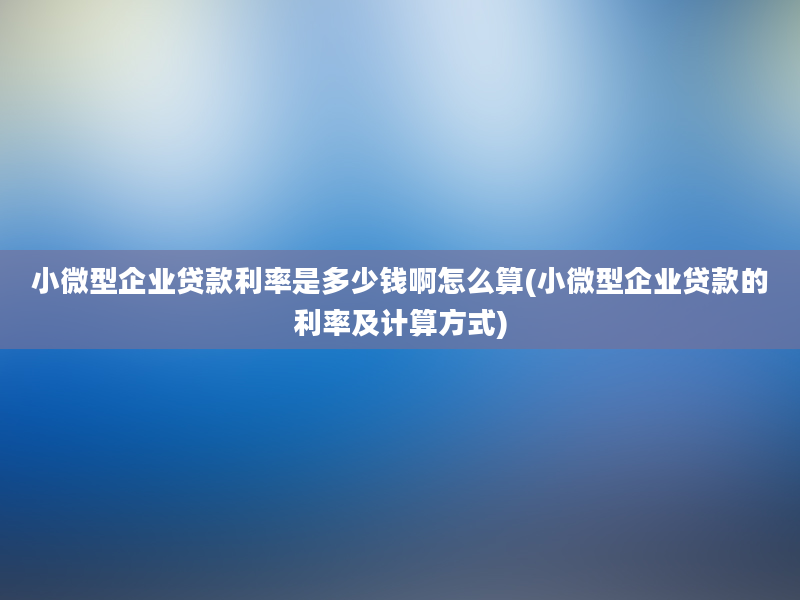 小微型企业贷款利率是多少钱啊怎么算(小微型企业贷款的利率及计算方式)