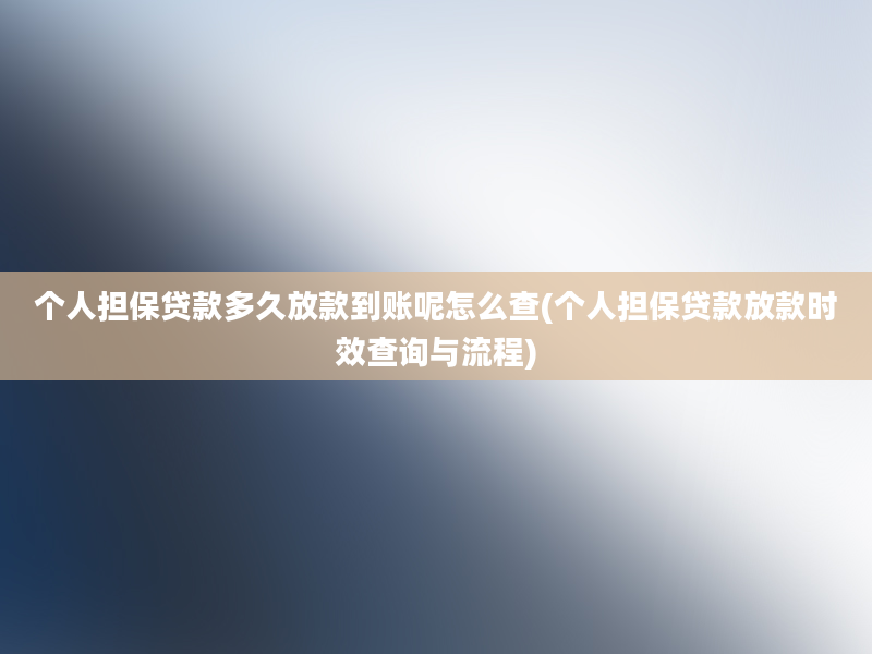 个人担保贷款多久放款到账呢怎么查(个人担保贷款放款时效查询与流程)