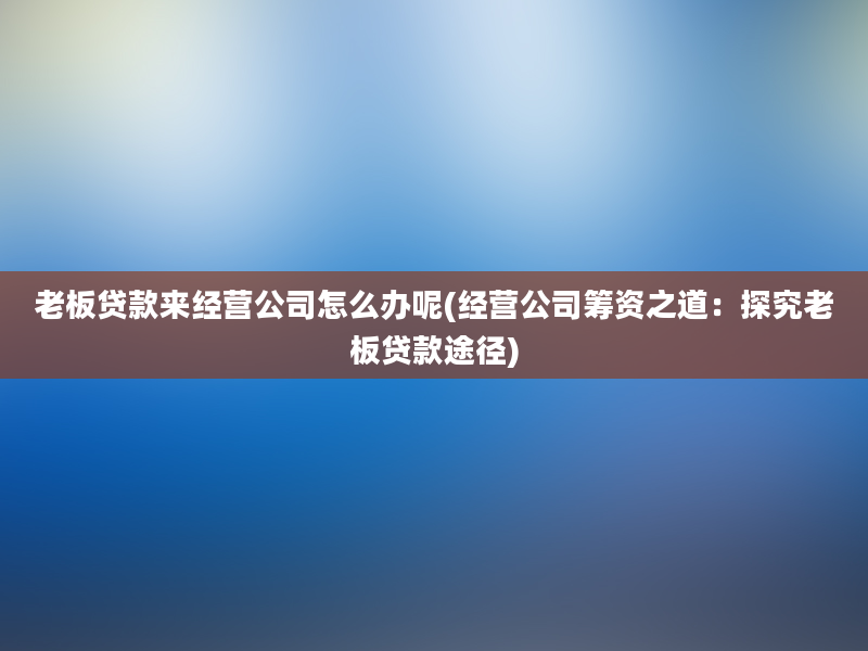 老板贷款来经营公司怎么办呢(经营公司筹资之道：探究老板贷款途径)