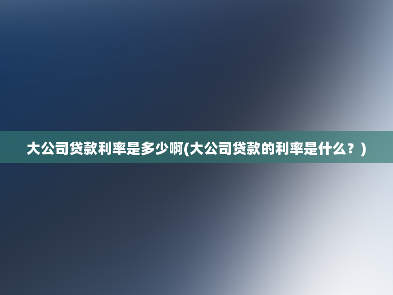 大公司贷款利率是多少啊(大公司贷款的利率是什么？)