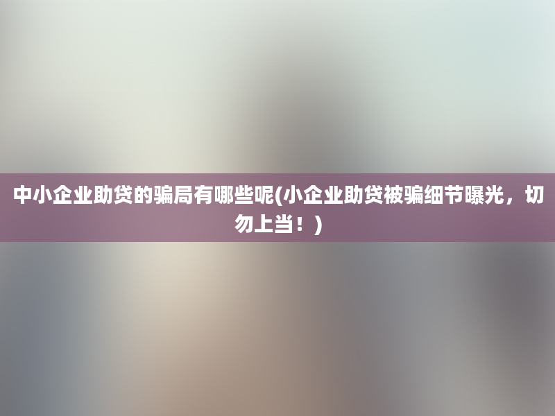 中小企业助贷的骗局有哪些呢(小企业助贷被骗细节曝光，切勿上当！)