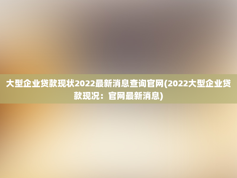 大型企业贷款现状2022最新消息查询官网(2022大型企业贷款现况：官网最新消息)