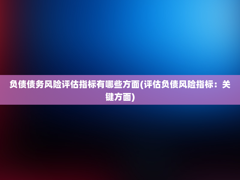 负债债务风险评估指标有哪些方面(评估负债风险指标：关键方面)