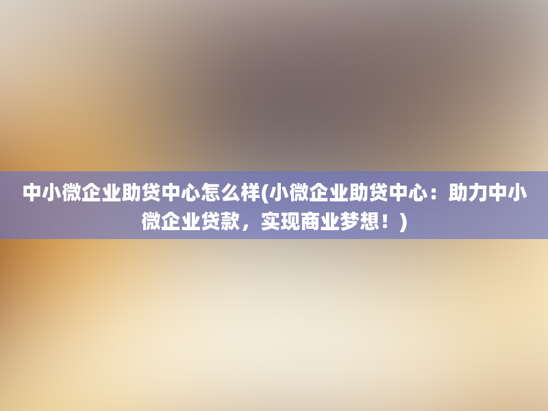 中小微企业助贷中心怎么样(小微企业助贷中心：助力中小微企业贷款，实现商业梦想！)