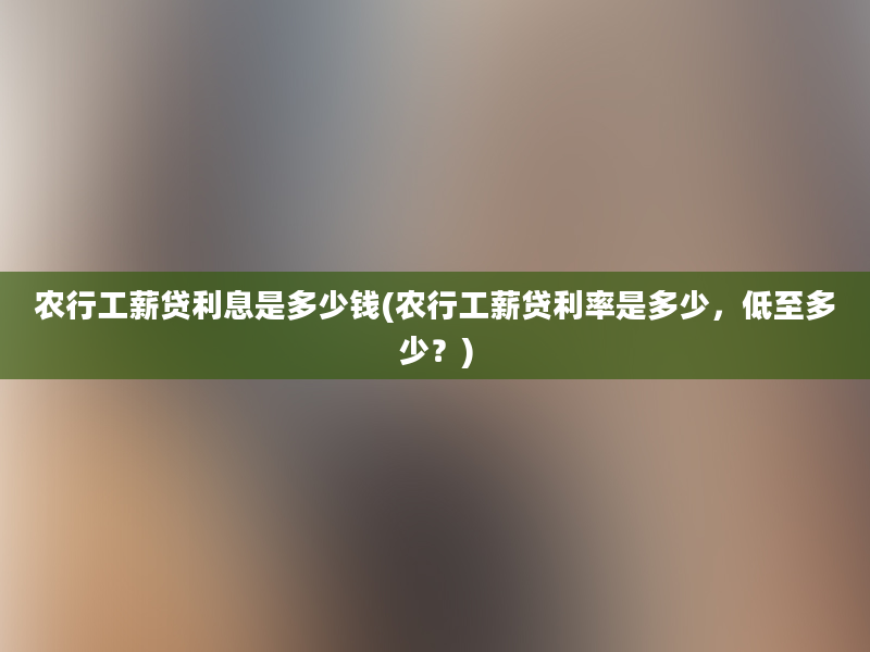 农行工薪贷利息是多少钱(农行工薪贷利率是多少，低至多少？)