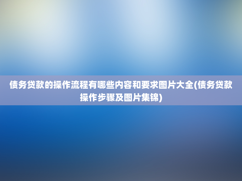 债务贷款的操作流程有哪些内容和要求图片大全(债务贷款操作步骤及图片集锦)