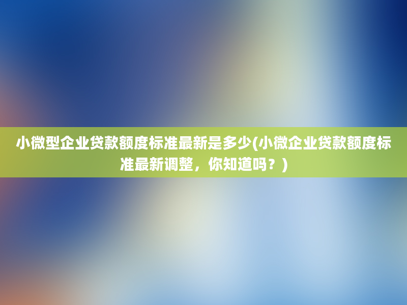 小微型企业贷款额度标准最新是多少(小微企业贷款额度标准最新调整，你知道吗？)