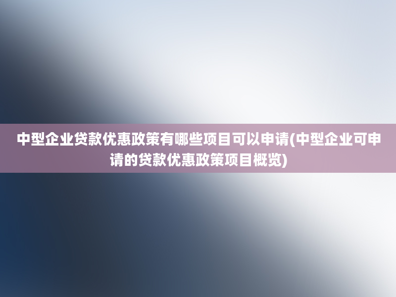 中型企业贷款优惠政策有哪些项目可以申请(中型企业可申请的贷款优惠政策项目概览)