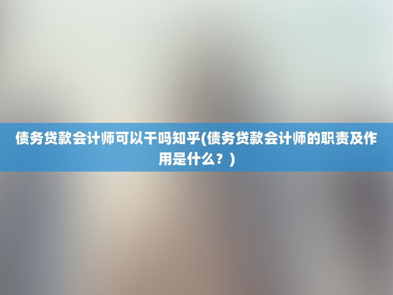 债务贷款会计师可以干吗知乎(债务贷款会计师的职责及作用是什么？)