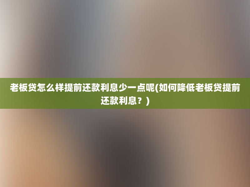 老板贷怎么样提前还款利息少一点呢(如何降低老板贷提前还款利息？)