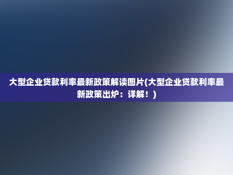 大型企业贷款利率最新政策解读图片(大型企业贷款利率最新政策出炉：详解！)