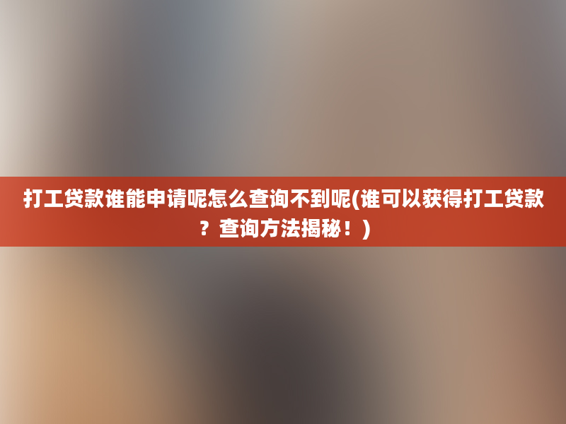 打工贷款谁能申请呢怎么查询不到呢(谁可以获得打工贷款？查询方法揭秘！)