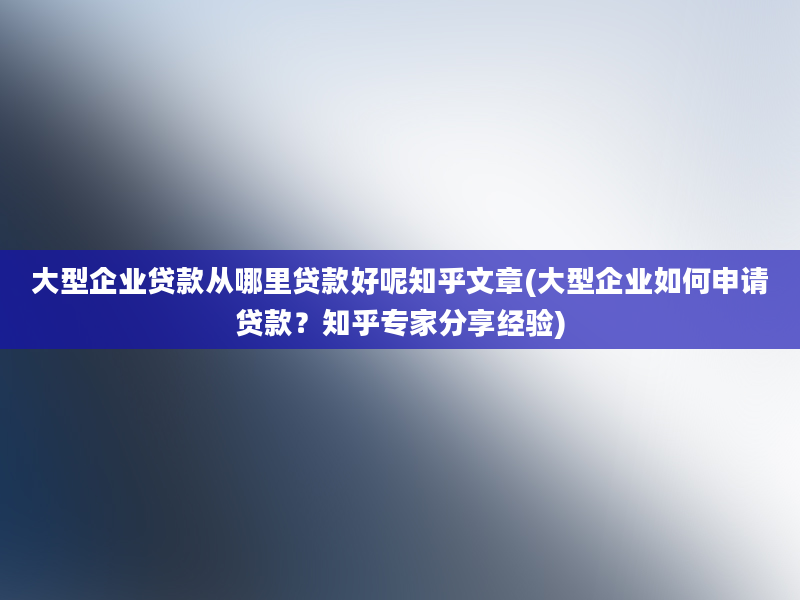 大型企业贷款从哪里贷款好呢知乎文章(大型企业如何申请贷款？知乎专家分享经验)