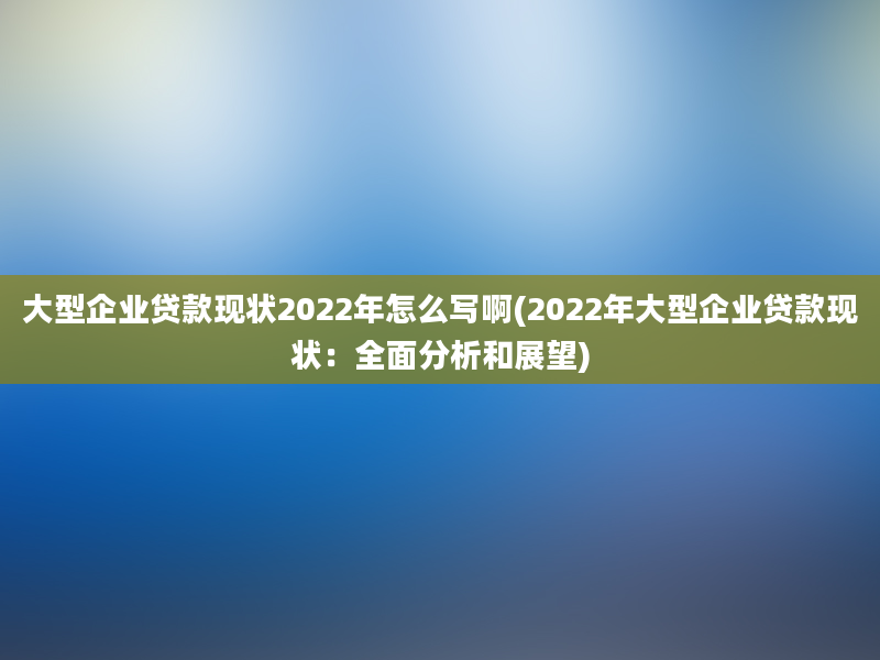 大型企业贷款现状2022年怎么写啊(2022年大型企业贷款现状：全面分析和展望)