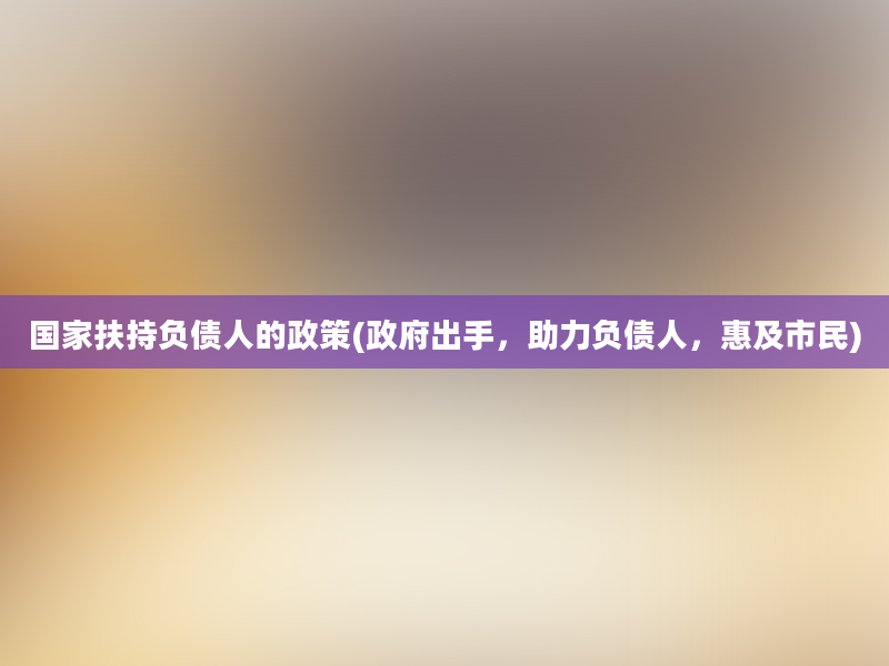 国家扶持负债人的政策(政府出手，助力负债人，惠及市民)